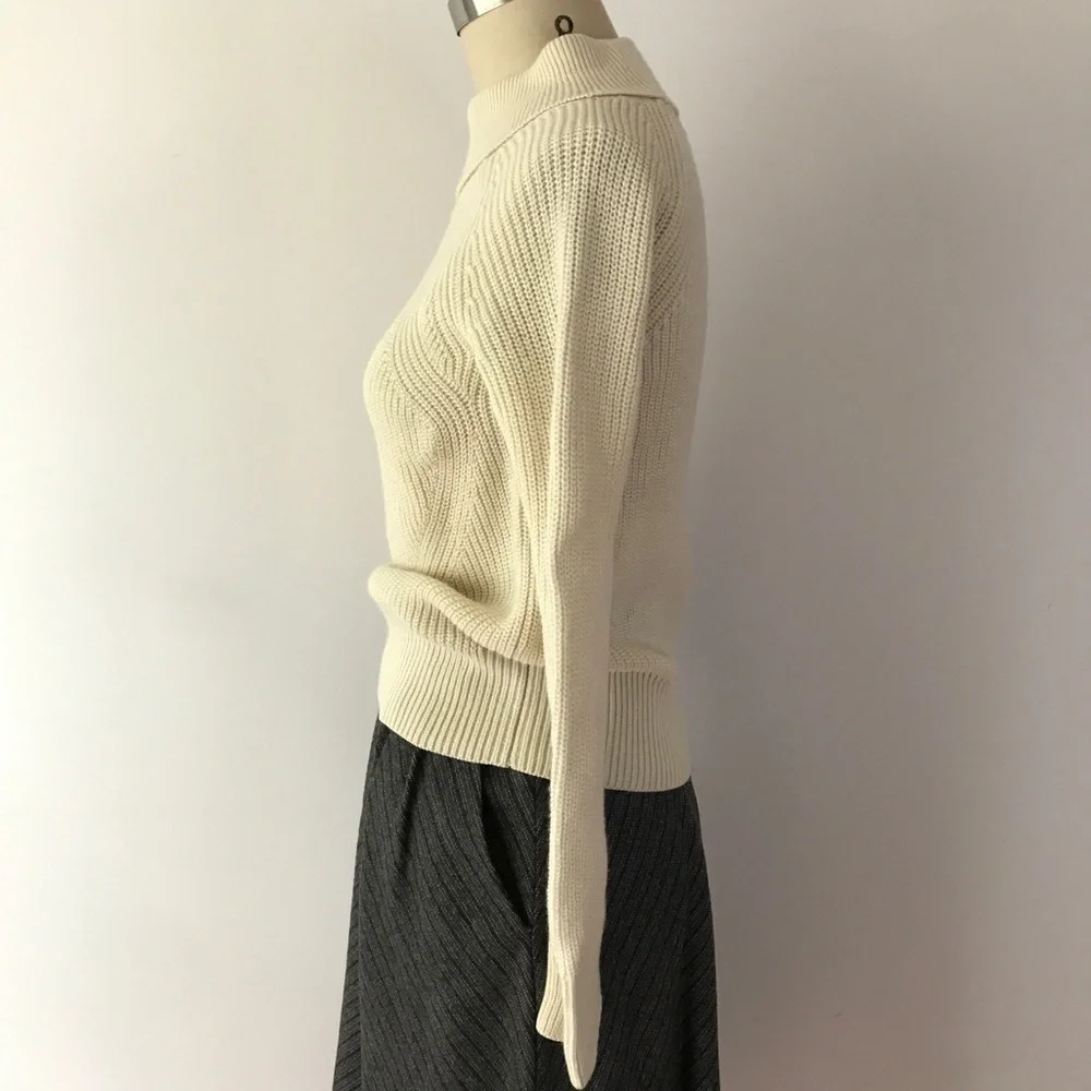 Karen‎ Millen Chunky Knit Cream Wool Sweater Mockneck Turtleneck Capsule